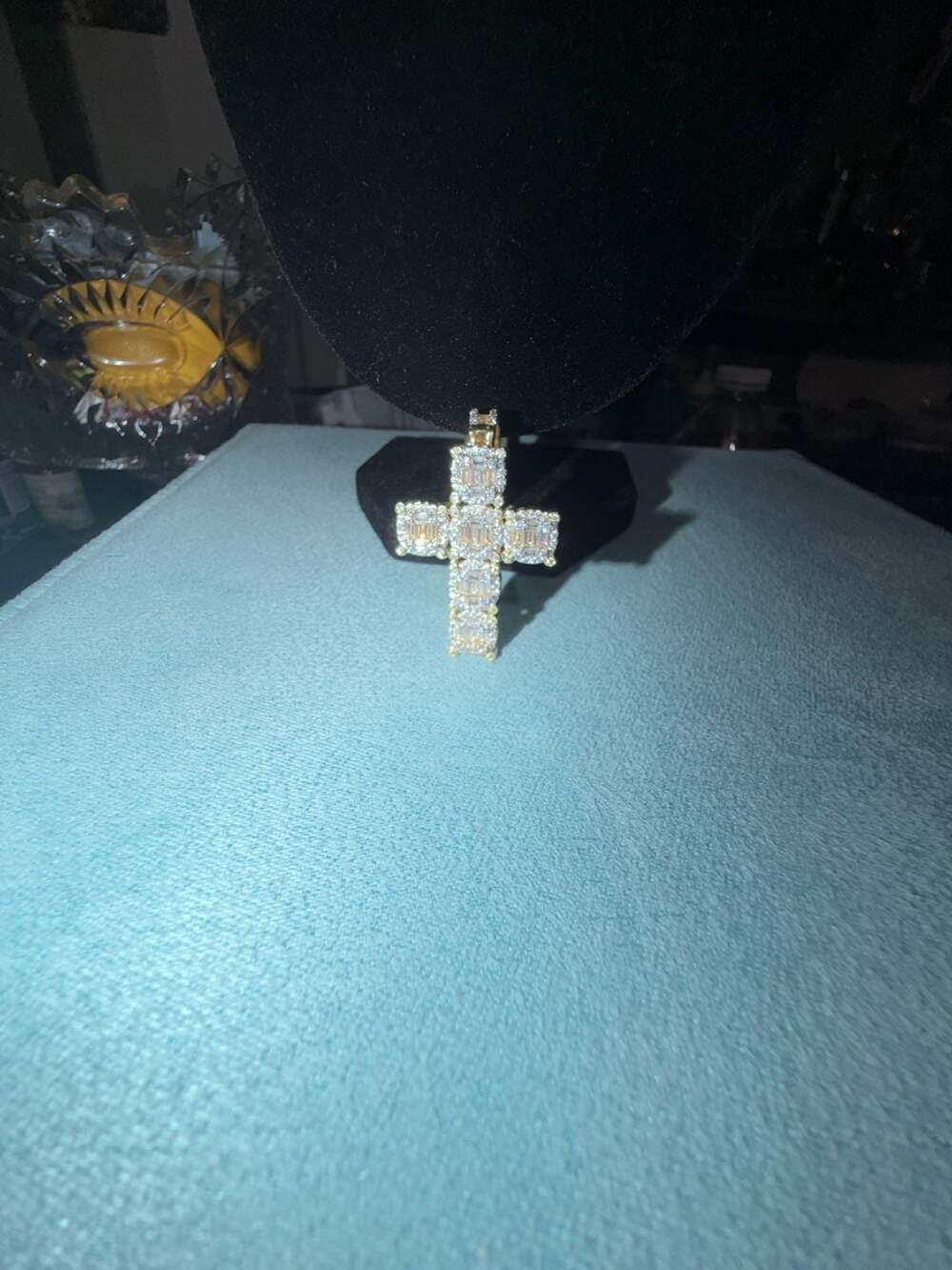 Thermal infused 14k gold over brass ice cz cross pendant